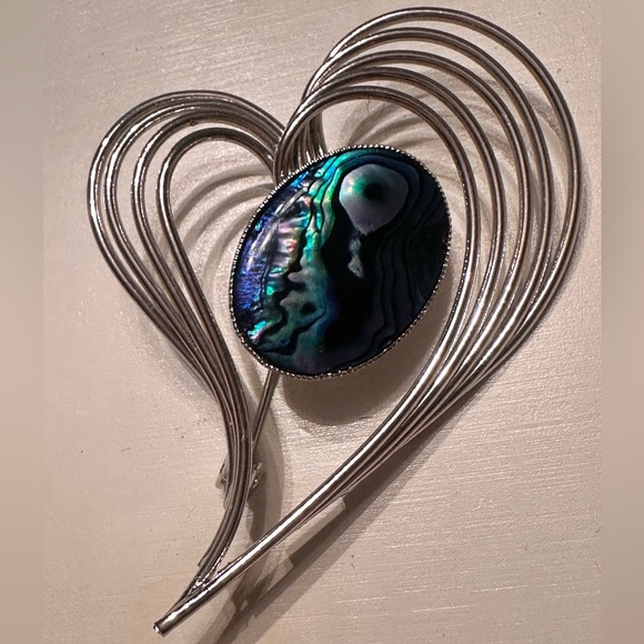 Silver and Blue Heart Brooch - Picture 1 of 5